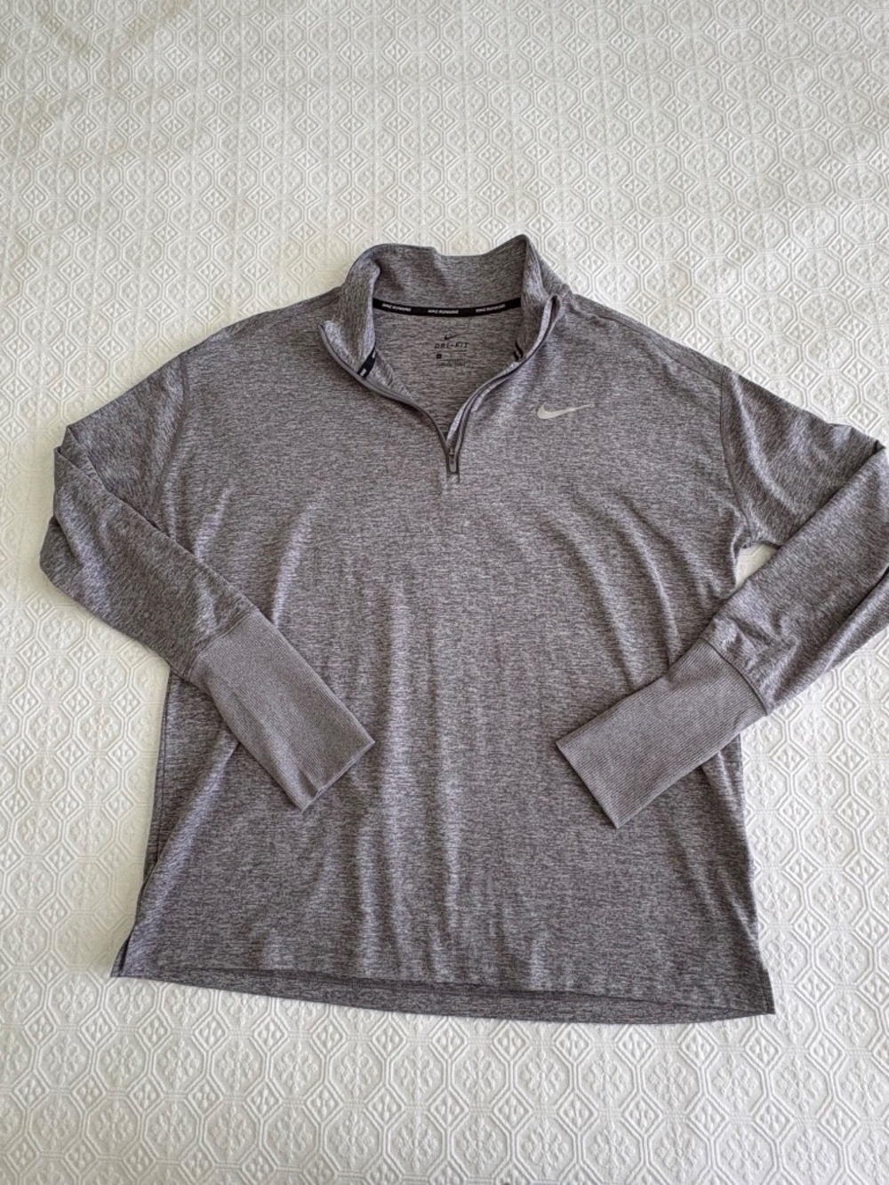 Nike Running Dri-FIT 1/4 Zip Long Sleeve Top Gray Thumbholes Size L
